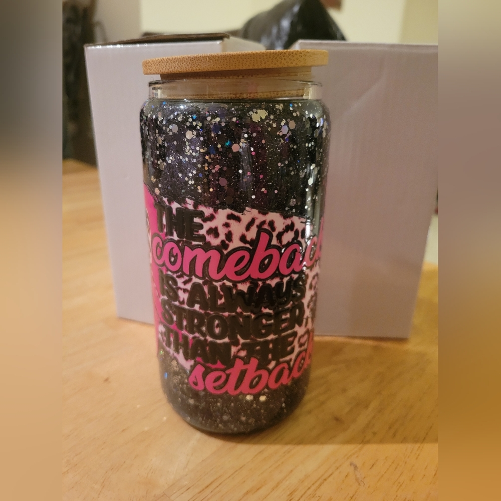 Glittery Motivational Cup Jar with Bamboo Lid